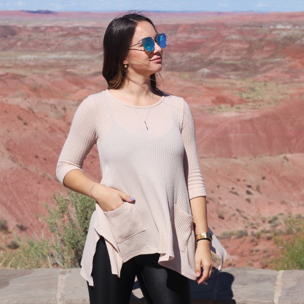 Sand Waffle Knit Top